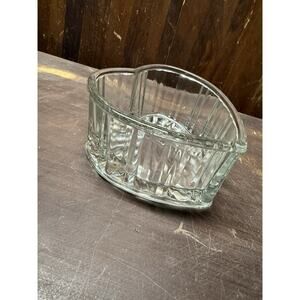 Vintage Heavy Ribbed Glass Heart Bowl. FTD 1982 Production